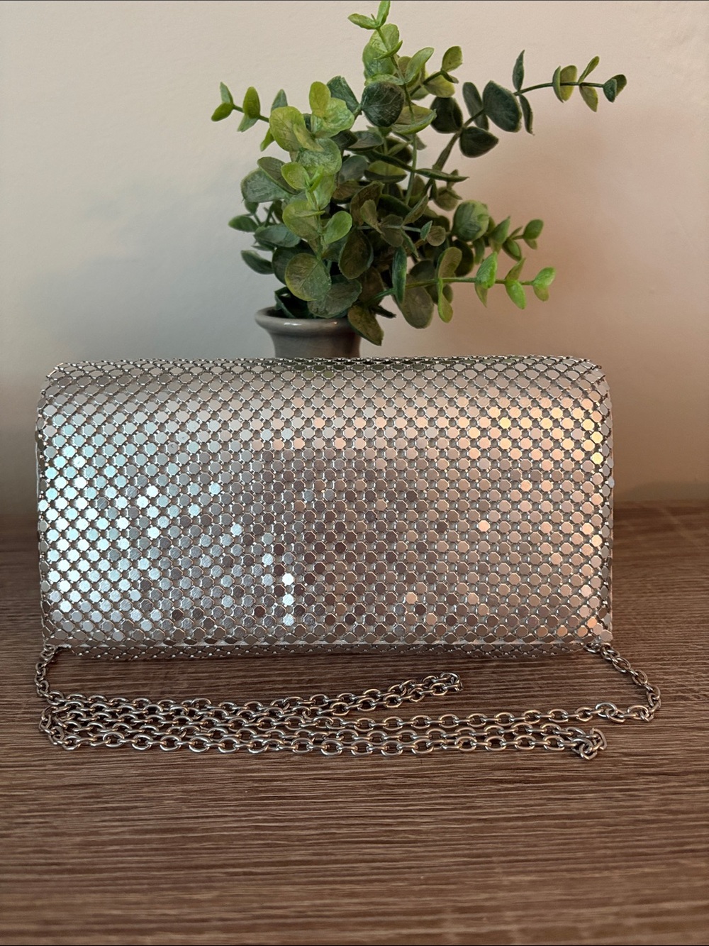 Gunne Sax by Jessica Mc Clintock Metal Mesh Evening Clutch Shoulder Strap Purse